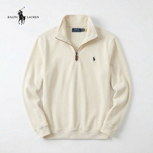 IT - Maglione da uomo RL in morbido cotone con collo alto a zip e maniche lunghe