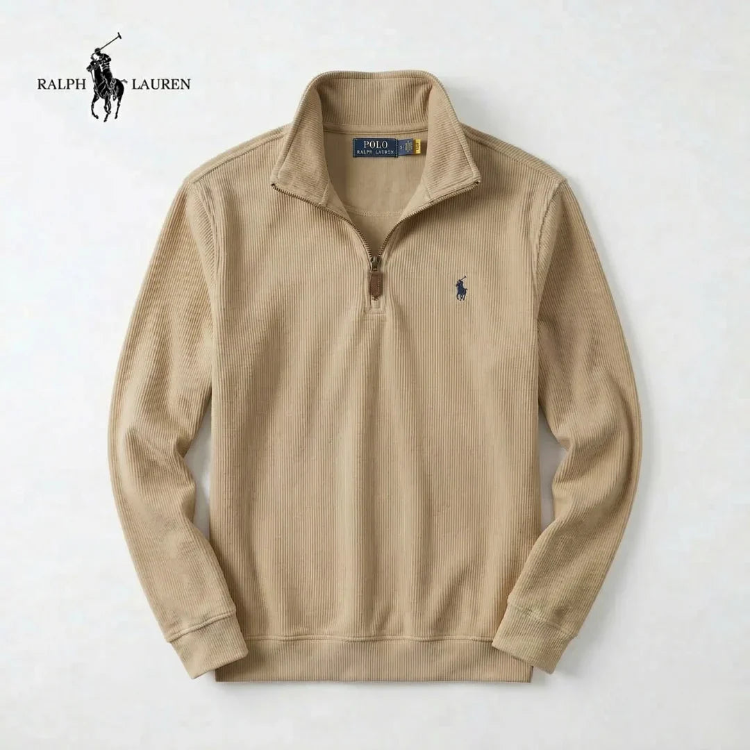 IT - Maglione da uomo RL in morbido cotone con collo alto a zip e maniche lunghe