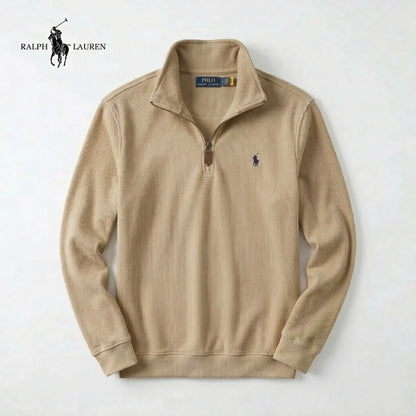 IT - Maglione da uomo RL in morbido cotone con collo alto a zip e maniche lunghe