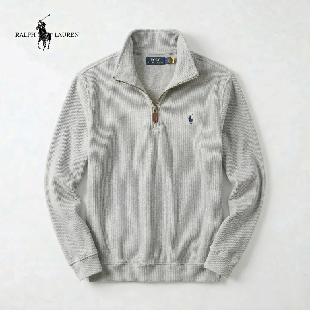 IT - Maglione da uomo RL in morbido cotone con collo alto a zip e maniche lunghe