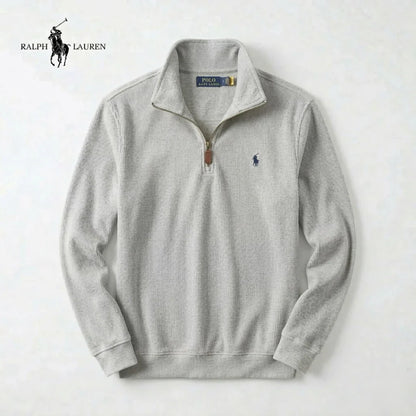 IT - Maglione da uomo RL in morbido cotone con collo alto a zip e maniche lunghe
