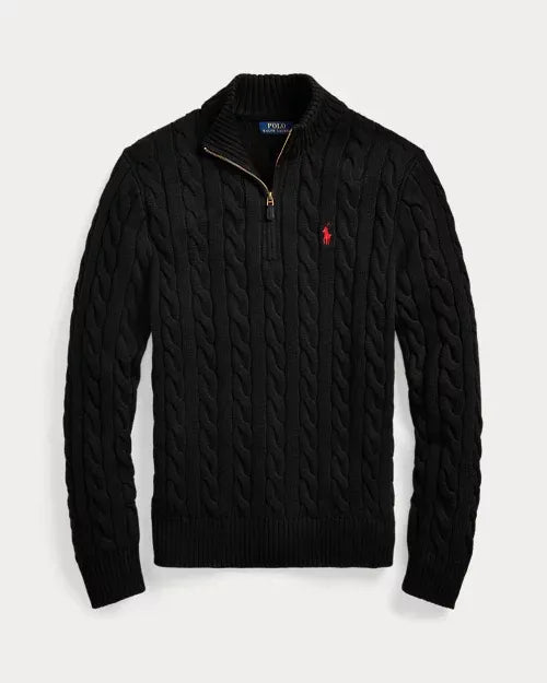 RL Classic cable-knit cotton zip-neck sweater