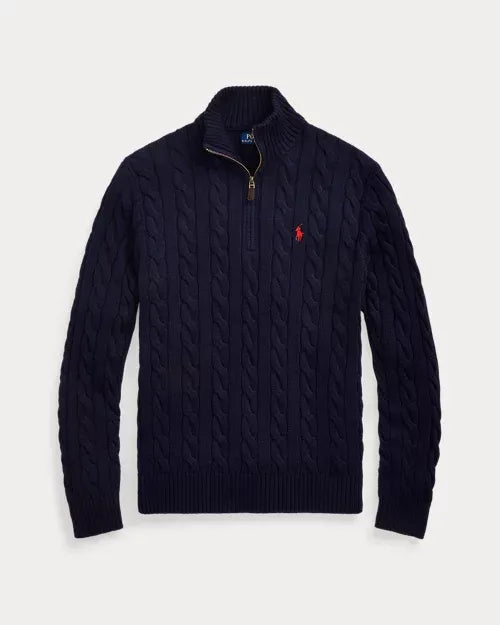 RL Classic cable-knit cotton zip-neck sweater