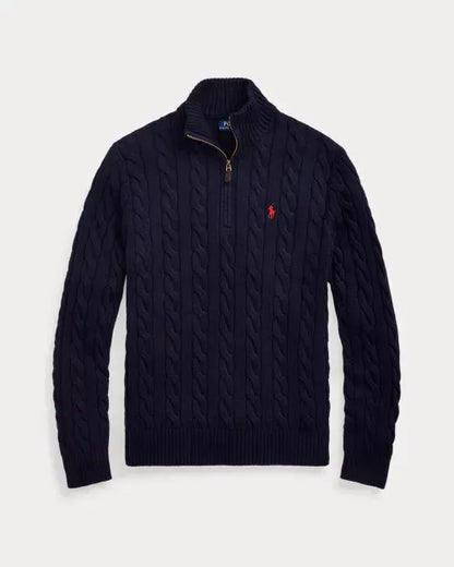 RL Classic cable-knit cotton zip-neck sweater