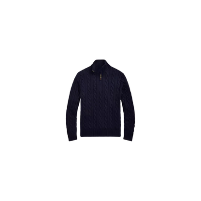 Classic RL Cable-Knit Cotton Sweater with Zip Collar - Navy