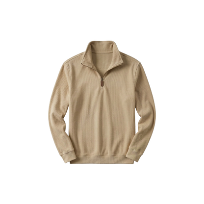 RL Men's Soft Cotton Sweater - Zip Funnel Neck & Long Sleeves - Cream