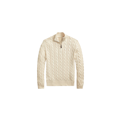 Classic RL Cable-Knit Cotton Sweater with Zip Collar - Cream