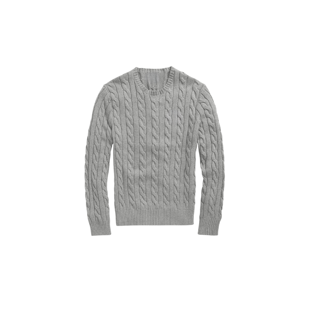 Classic RL Cable-Knit Cotton Sweater - Light Gray