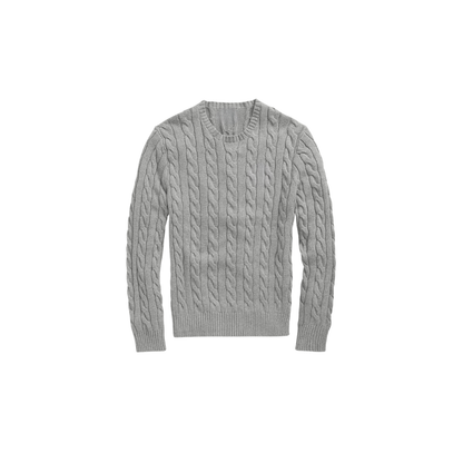 Classic RL Cable-Knit Cotton Sweater - Light Gray