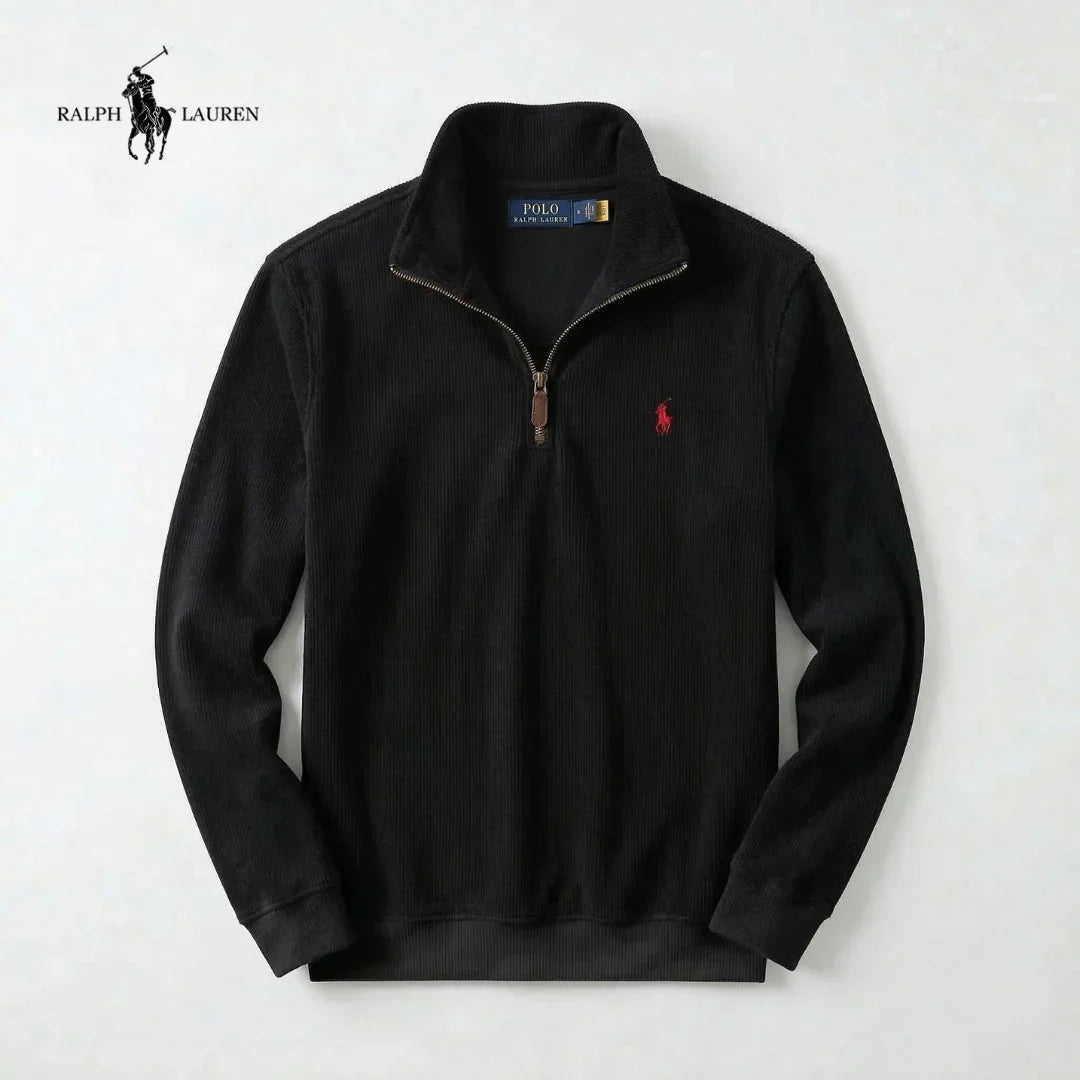 IT - Maglione da uomo RL in morbido cotone con collo alto a zip e maniche lunghe