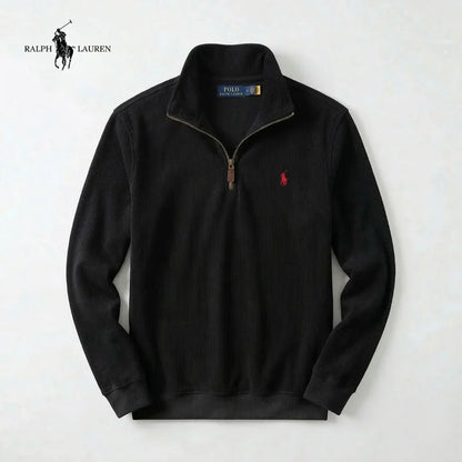 IT - Maglione da uomo RL in morbido cotone con collo alto a zip e maniche lunghe